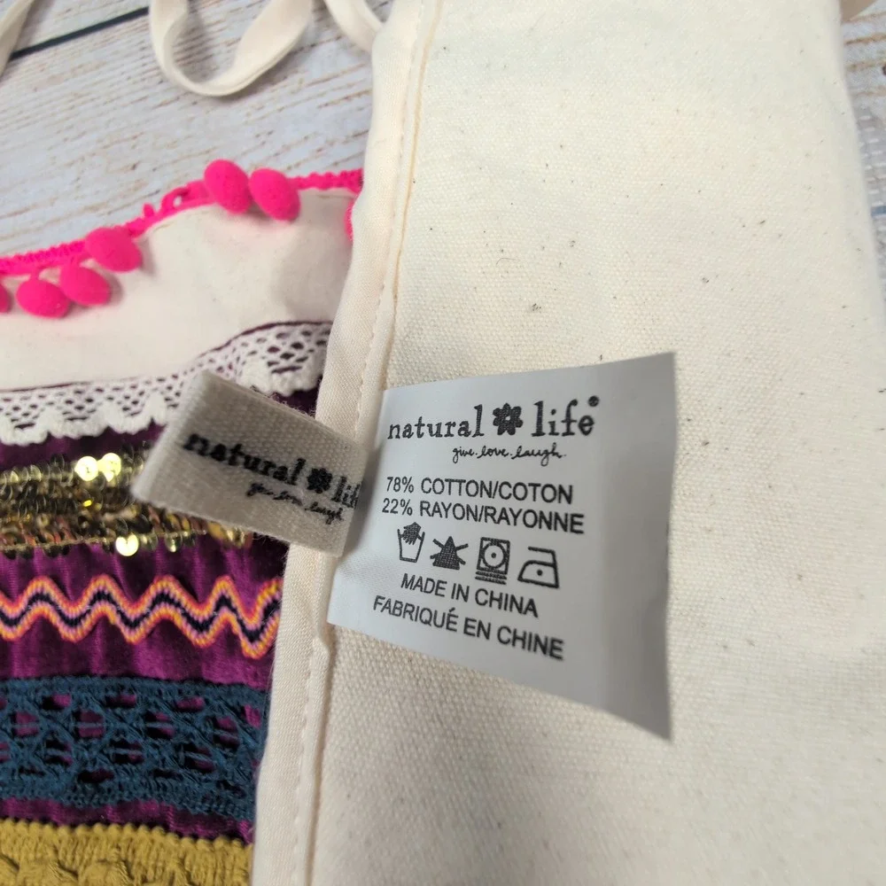 Natural‎ Life Bohemian Pom Pom Sequin Lace Trimmed waitress server Apron